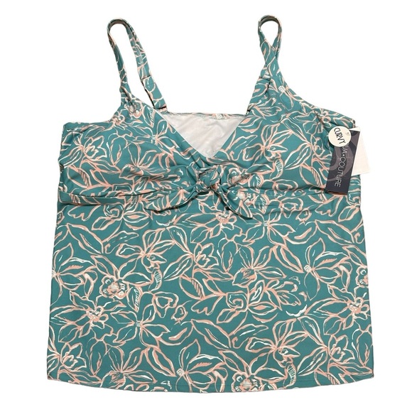 Womens Aqua Couture 3X Tankini Padded Keyhole Swim Swimwear Tank Top Blue NWT - Picture 3 of 10